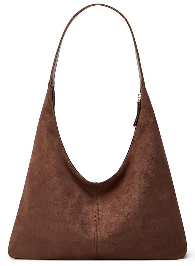 Pocadri Womens Fashion Suede Shoulder Bags Large Tote Bag Retro Purse Handbag Casual Work Ladies Top Handle Satchel, B-coffee, One size - Image 1