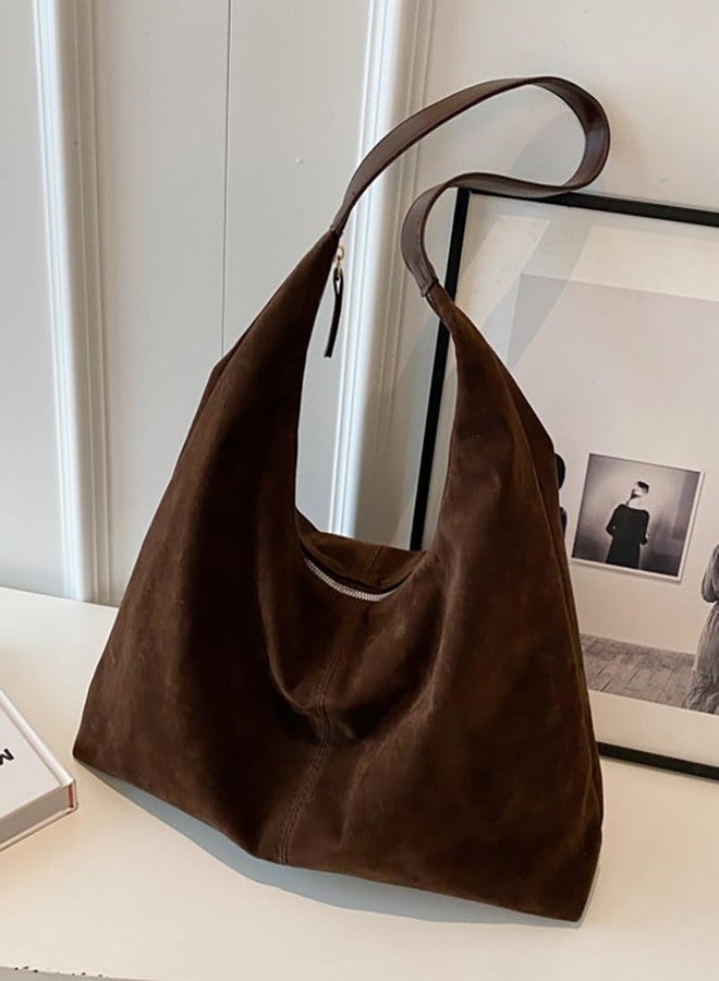 Pocadri Womens Fashion Suede Shoulder Bags Large Tote Bag Retro Purse Handbag Casual Work Ladies Top Handle Satchel, B-coffee, One size - Image 2