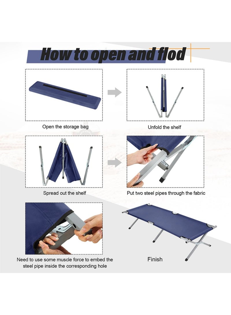 كادي ون سرير تخييم قابل للطي من الألمنيوم المتين مع قماش شبكي، سرير رحلات محمول خفيف الوزن عالي الجودة لشخص واحد، كرسي استرخاء مثالي للاستخدام الداخلي و الخارجي 195*65*45 سم، أزرق - Image 2