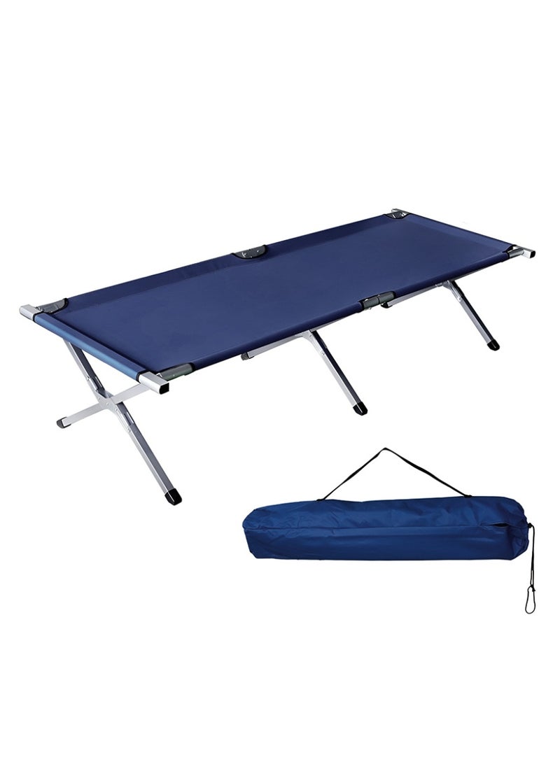 كادي ون سرير تخييم قابل للطي من الألمنيوم المتين مع قماش شبكي، سرير رحلات محمول خفيف الوزن عالي الجودة لشخص واحد، كرسي استرخاء مثالي للاستخدام الداخلي و الخارجي 195*65*45 سم، أزرق - Image 1