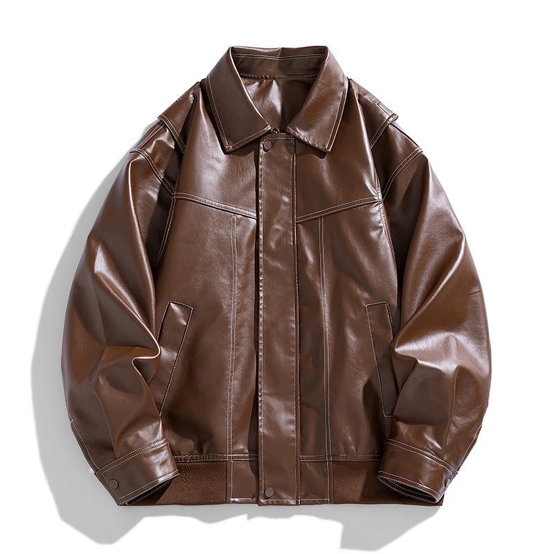 American Pu Leather Men'S Jacket New Stand Collar Bike Clothes All-Match All-Match Fashionable Jacket For Men - Image 3