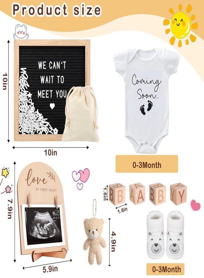 SytuHete 9 Pcs Pregnancy Announcements Set, Include Felt Letter Board Baby Bodysuit Shoes and Wooden Sign Surprise Announcement for Grandparents Partner Gift Family Reveal(Grey Coming soon-white shoe) - Image 2