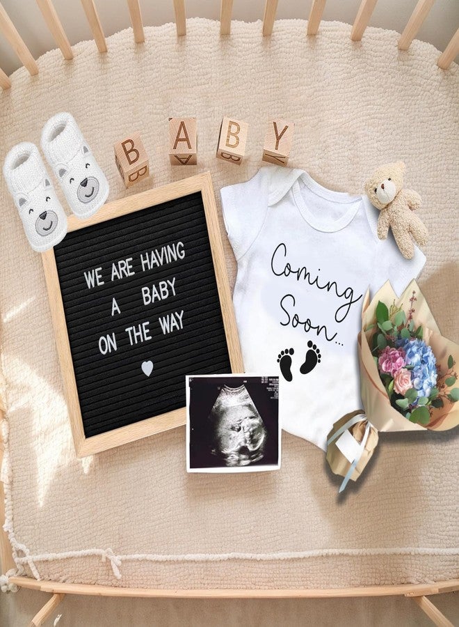SytuHete 9 Pcs Pregnancy Announcements Set, Include Felt Letter Board Baby Bodysuit Shoes and Wooden Sign Surprise Announcement for Grandparents Partner Gift Family Reveal(Grey Coming soon-white shoe) - Image 4