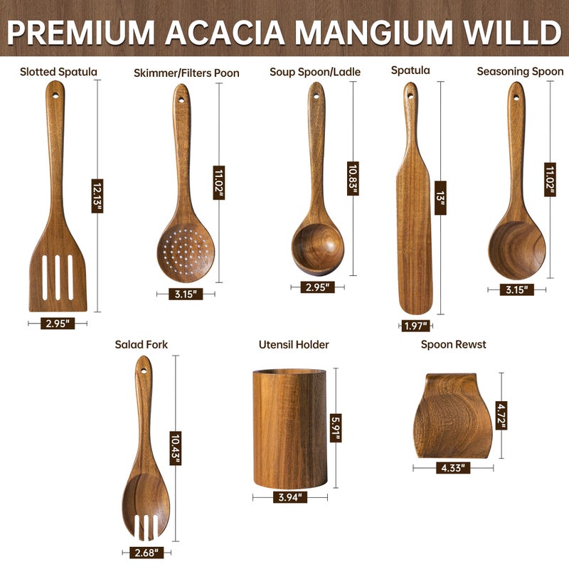 Fyctio 8 PCS Wooden Utensil Set with Holder, Spoon Rest, Durable Wooden Spoons for Cooking, Heat-Resistant, Comfort Grip,Easy to Clean, Non-stick Friendly, Ideal for Gifting - Image 5
