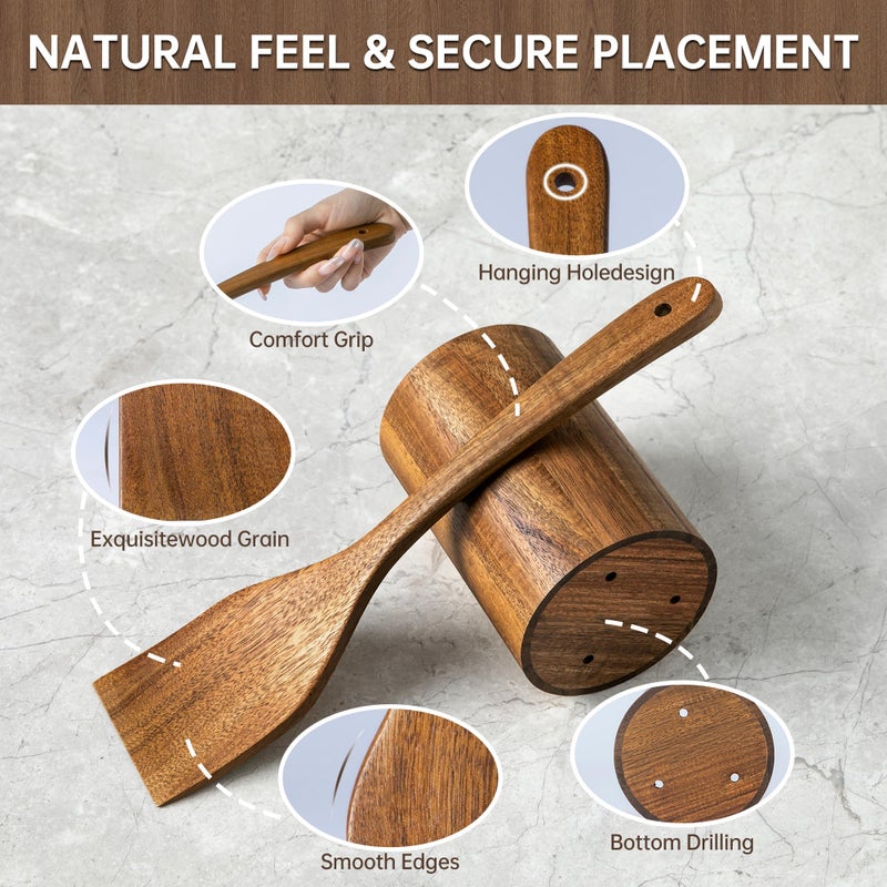 Fyctio 8 PCS Wooden Utensil Set with Holder, Spoon Rest, Durable Wooden Spoons for Cooking, Heat-Resistant, Comfort Grip,Easy to Clean, Non-stick Friendly, Ideal for Gifting - Image 3