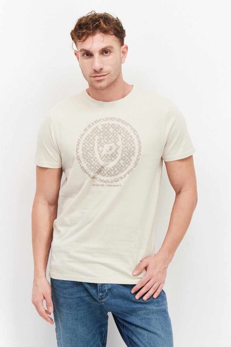 DUCK AND COVER Men Crew Neck Short Sleeves Printed T-Shirt, Beige - Image 1