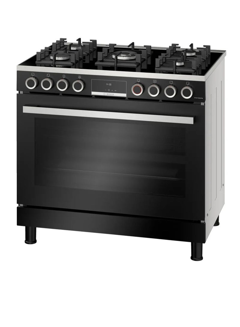Bosch Series 8 5 Burner 90cm Gas Cooker HJYGGXV60Q Digital Full Safety - Stainless Steel 5 HJYGGXV60Q Black - Image 1