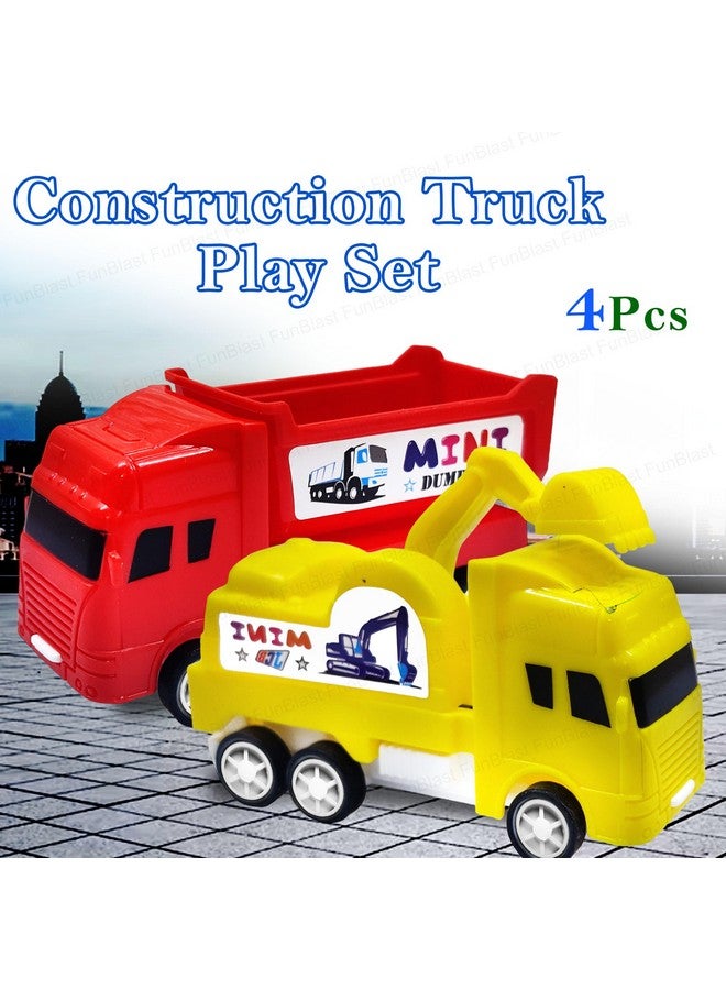 FunBlast سيارات سحب خلفي من فن بلاست - مجموعة من 4 شاحنات ألعاب تعمل بالطاقة الاحتكاكية للأطفال من 3 سنوات فما فوق، مجموعة شاحنات البناء، لعبة أكثر سلاسة وسرعة للأطفال، متعددة الألوان - Image 4