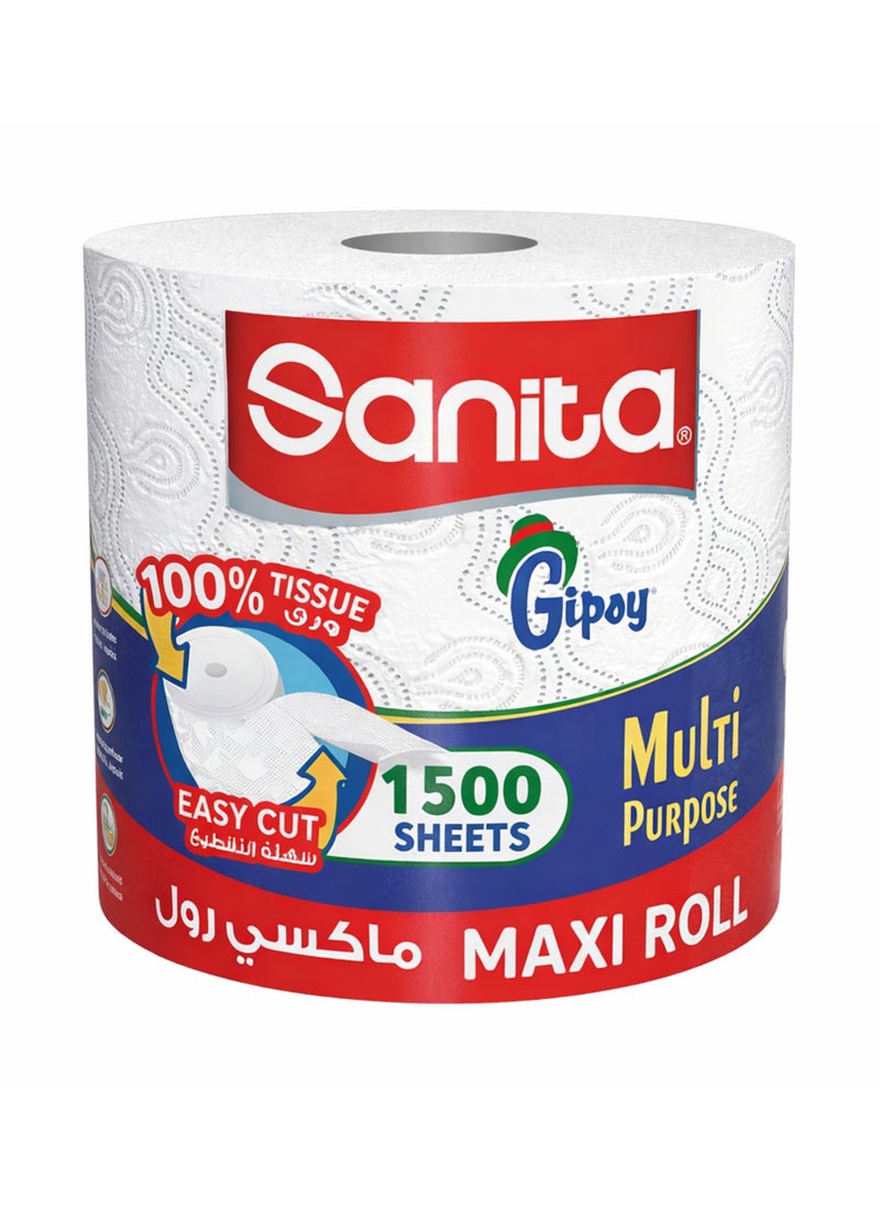 Sanita Gipsy Maxi Paper Roll, 1500 Sheets White - Image 1