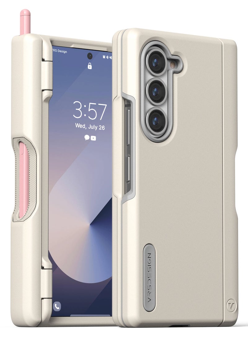 VRS Design Terra Guard Modern S [S-Pen Holder Edition] Samsung Galaxy Z Fold 6 Case Cover (2024) with [Hinge Protection] - Cream - Image 1