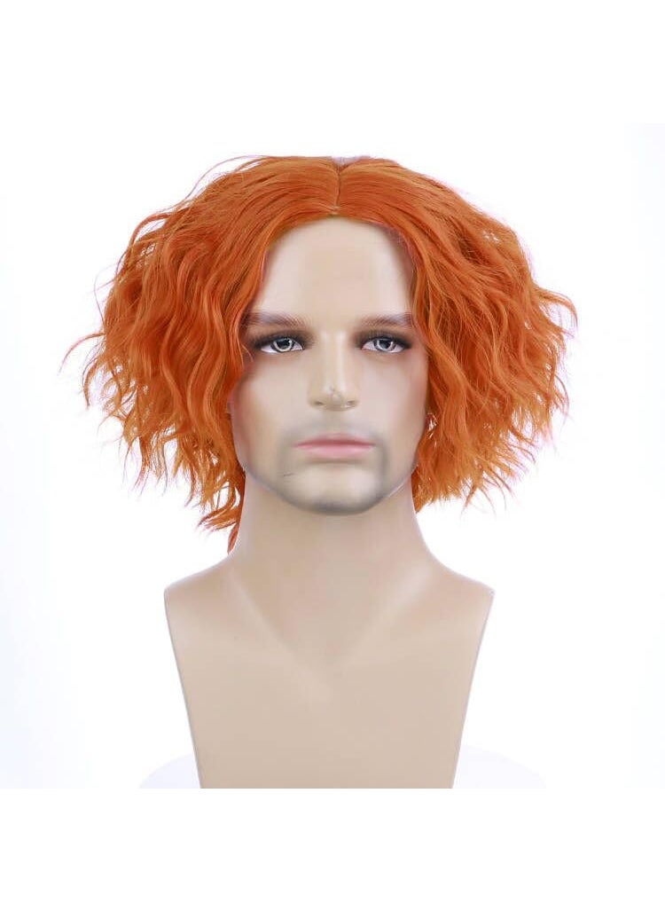 MAGQOO - MAGQOO Mens Orange Wig Short Curly Spiky Mad Wig Synthetic Heat Resistant Cosplay Costume Wigs - Image 1
