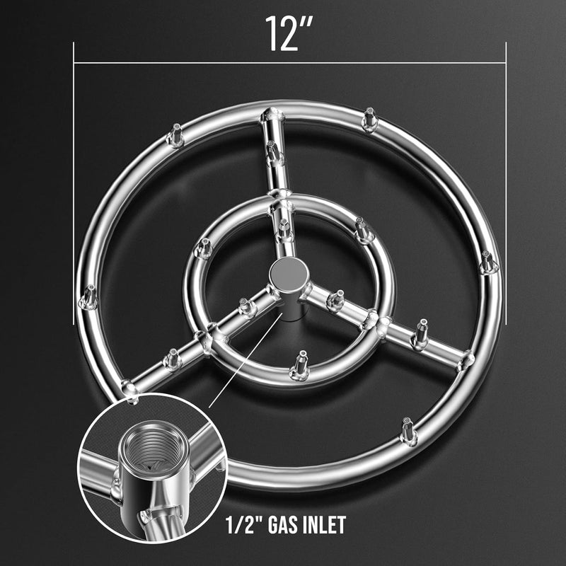 Skyflame 12-Inch Round Stainless Steel Fire Pit Jet Burner Ring - High Flame - Image 2