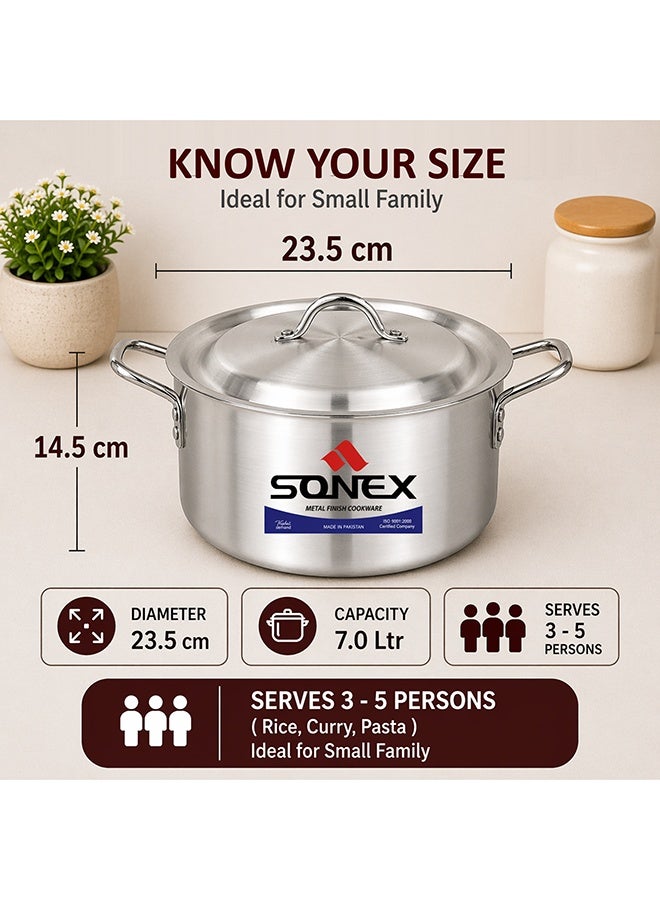 SONEX Classic Aluminium Cooking Pot with Lid, 23.5 cm (7.0L), Deep Stock Pot, Even Heat Distribution, Stainless Steel Handles, Ideal for Curry, Rice & Soup, Gas, Electric & Ceramic Compatible - Image 2
