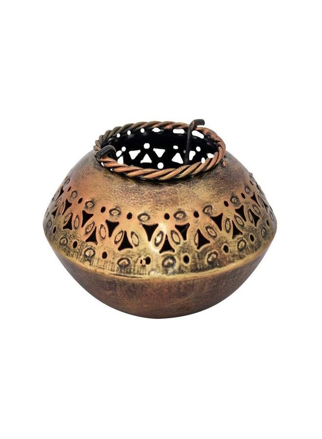 Gunendra Crafts Home Decor Tealight Holder/Perforated Degchi Style Candle Stand/Antique Finished Dhoop Incense/Tealight Holder Degchi Pot - Black Golden Chrome Polished - Image 4