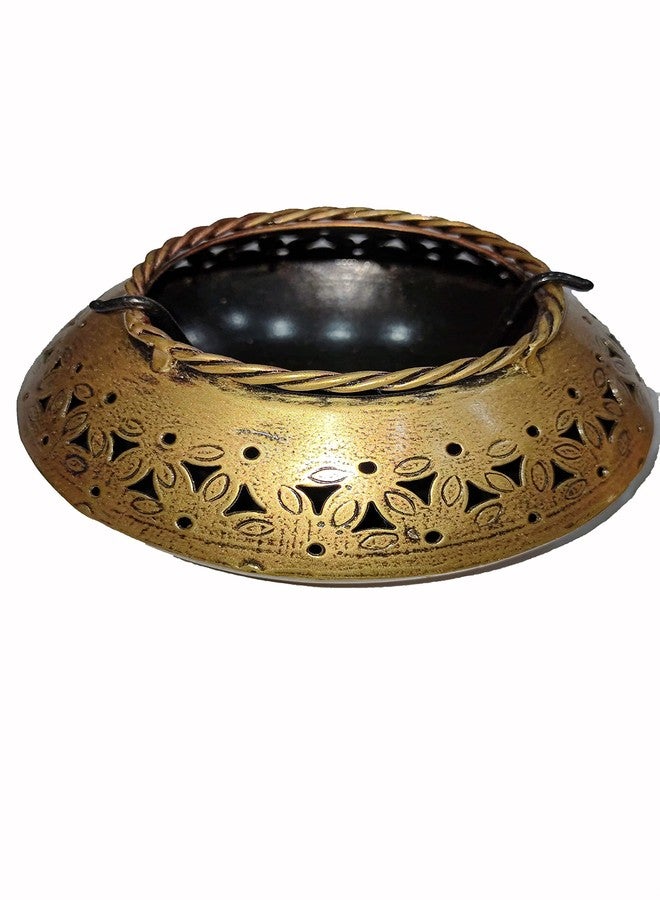 Gunendra Crafts Home Decor Tealight Holder/Perforated Degchi Style Candle Stand/Antique Finished Dhoop Incense/Tealight Holder Degchi Pot - Black Golden Chrome Polished - Image 3