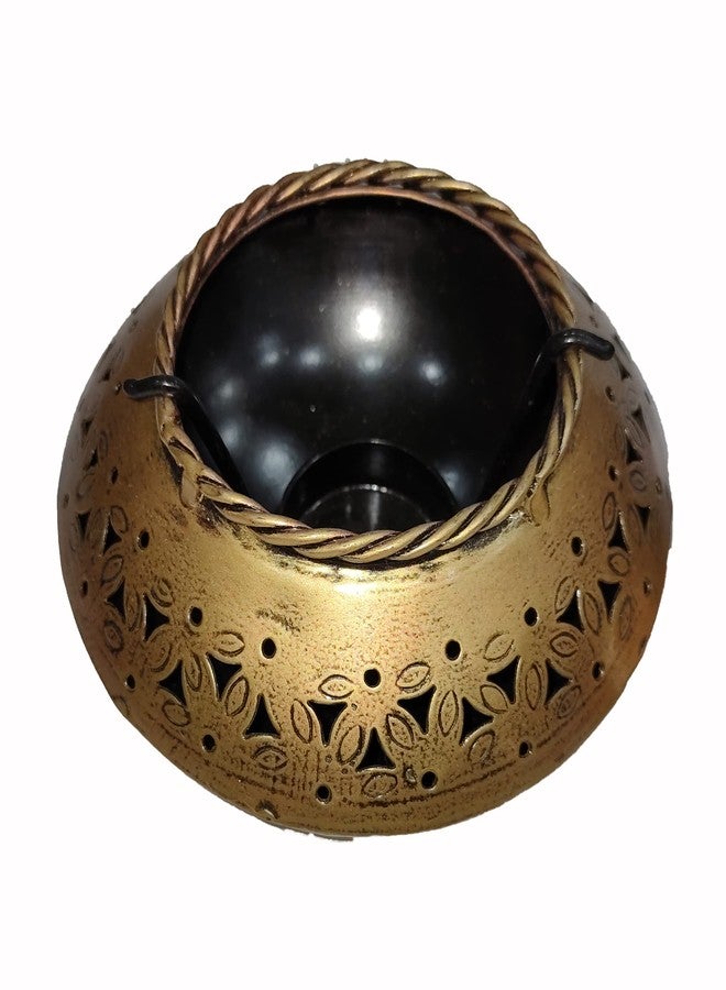 Gunendra Crafts Home Decor Tealight Holder/Perforated Degchi Style Candle Stand/Antique Finished Dhoop Incense/Tealight Holder Degchi Pot - Black Golden Chrome Polished - Image 2