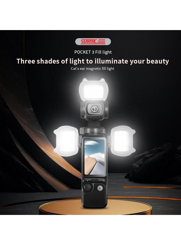 General For DJI Pocket 3 Magnetic Fill Light Set Cat Ears Tri-color White Warm Soft Light Triple Mode Single & Double Light Retainer Clip Action Camera Accessories  - Image 5