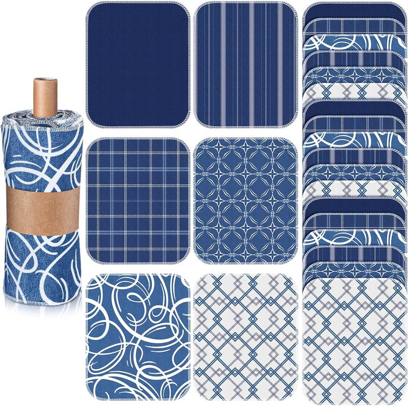 Noveread 36 Pack Geometric Vintage Reusable Cleaning Cloths Washable Cotton Kitchen Towels for Home (Blue) - Image 1
