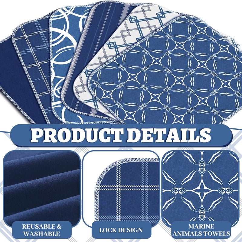 Noveread 36 Pack Geometric Vintage Reusable Cleaning Cloths Washable Cotton Kitchen Towels for Home (Blue) - Image 5