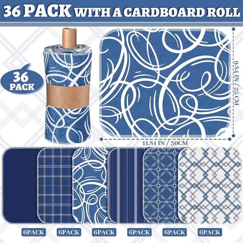 Noveread 36 Pack Geometric Vintage Reusable Cleaning Cloths Washable Cotton Kitchen Towels for Home (Blue) - Image 3