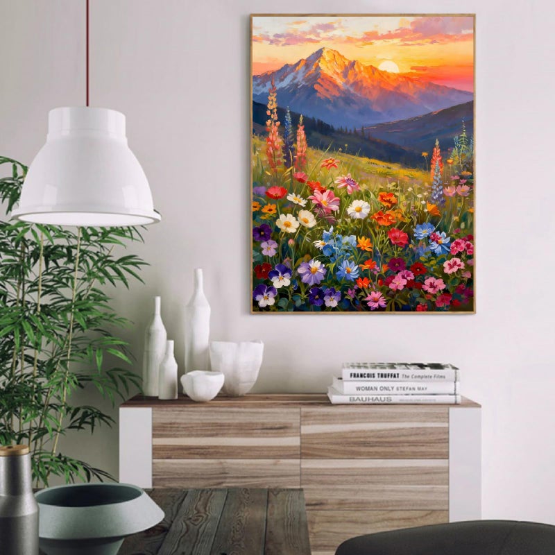 Clendo Landscape Paint by Numbers Kit for Adults Beginner, Flower Mountain Adult Paint by Number Kits on Canvas, Sunset Oil Painting Kit for Beginners Gift Home Wall Decor 16x20 Inch - Image 4