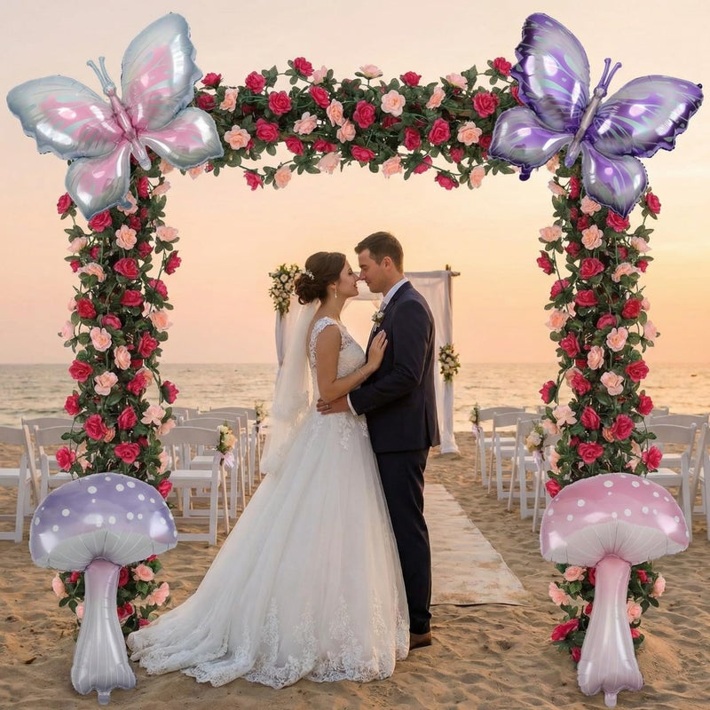 Canlierr 20 Pcs Fairy Party Decorations Include Rose Wisteria, Mushroom Butterfly Balloons and Artificial Ivy Greenery, Fairy Garden Topper for Girls Birthday, Wedding, Tea Party, Baby Shower - Image 5