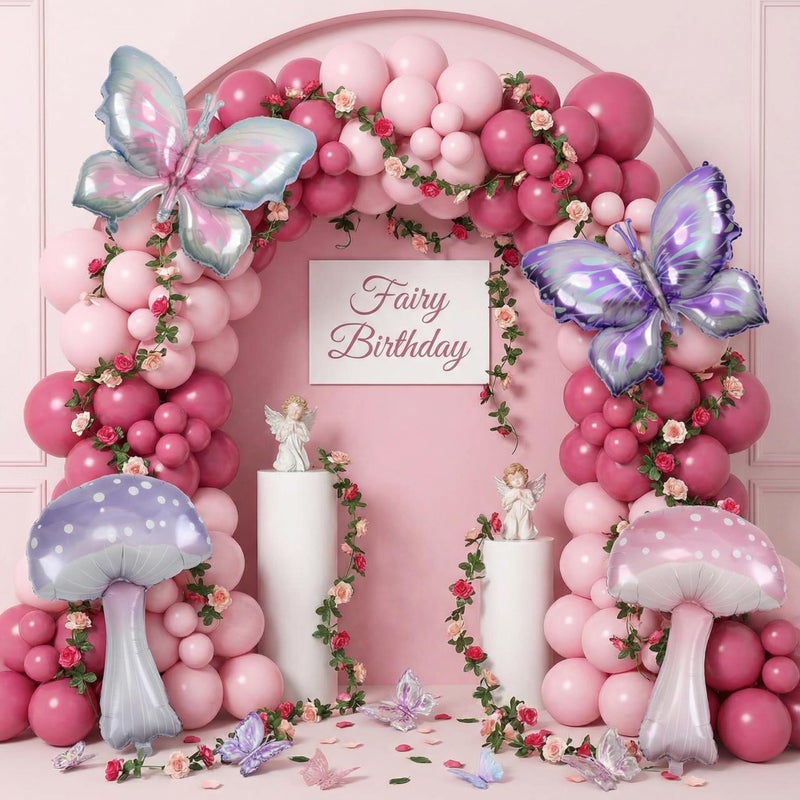 Canlierr 20 Pcs Fairy Party Decorations Include Rose Wisteria, Mushroom Butterfly Balloons and Artificial Ivy Greenery, Fairy Garden Topper for Girls Birthday, Wedding, Tea Party, Baby Shower - Image 4