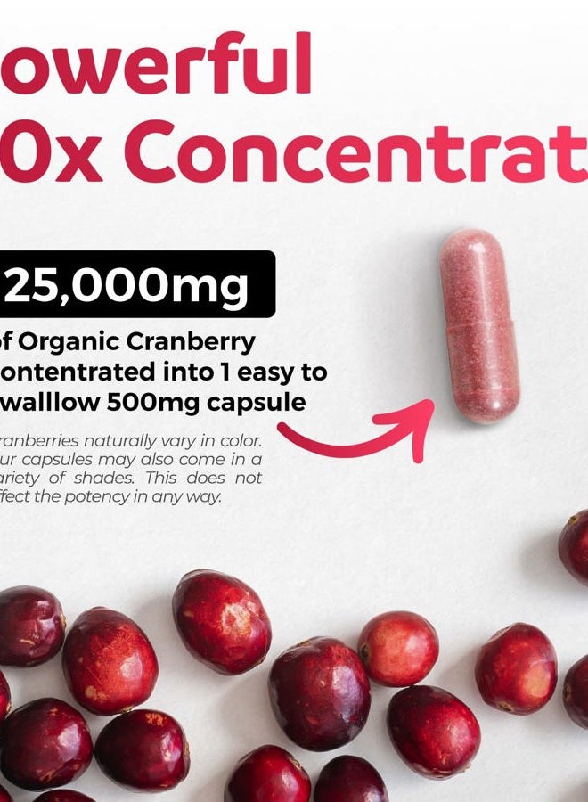 PURE CO Organic Cranberry Pills - 50:1 Concentrate Equals 25,000mg of Fresh Cranberries (Vegan) for Urinary Tract Health & Kidney Cleanse - Cranberry Pills for Women - UTI Support Supplement - 60 Capsules - Image 2