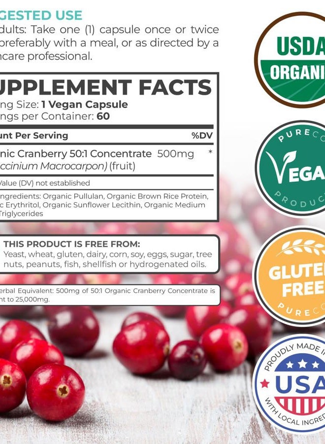 PURE CO Organic Cranberry Pills - 50:1 Concentrate Equals 25,000mg of Fresh Cranberries (Vegan) for Urinary Tract Health & Kidney Cleanse - Cranberry Pills for Women - UTI Support Supplement - 60 Capsules - Image 5