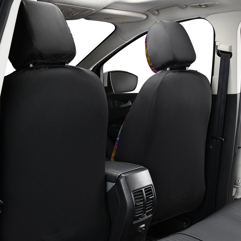 Flying Banner Synthetic Leather car seat Covers Full Set Front and Rear Bench Fashion Easy Installation Cup Holder Free (Black & Rainbow Color, Low Bucket - Full Set) - Image 4