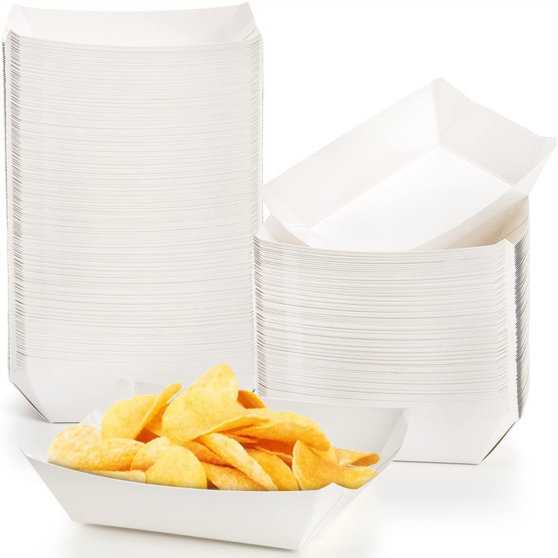 DEAYOU 250 Pack Small Paper Food Boats 1 LB White Paper Food Tray Disposable Paperboard Serving Basket for Nacho Fries Greaseproof Fast Food Snack Holder Container for Party Concession Stand