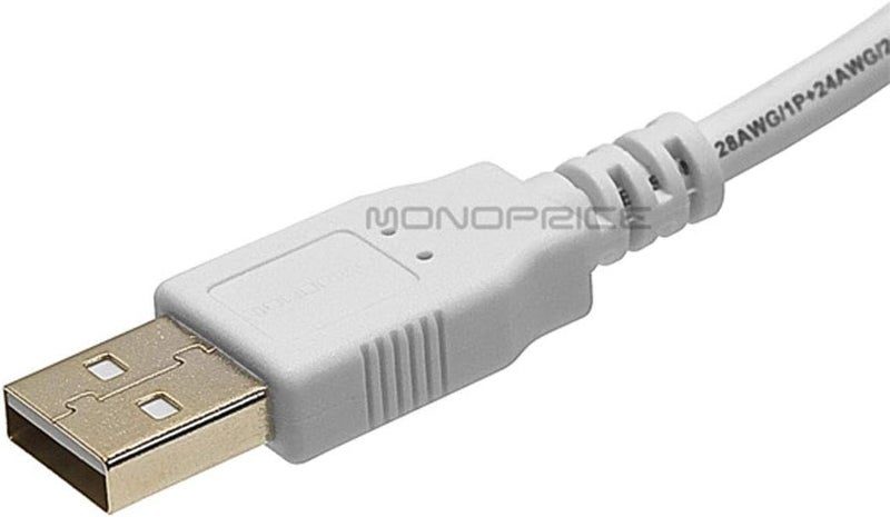 مونوبرايس كابل 15 قدم USB 2.0 A ذكر إلى A ذكر 28/24AWG (مطلي بالذهب) - أبيض لنقل البيانات لمرفقات القرص الصلب والطابعات وأجهزة المودم والكاميرات والمزيد! - Image 2
