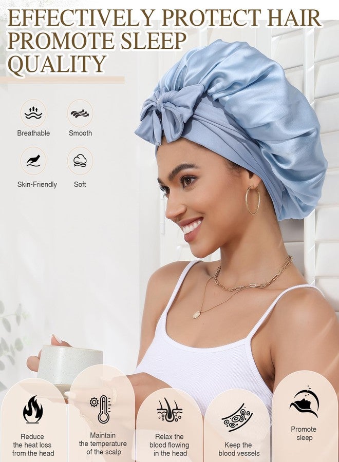 CHLINS Silk Bonnet for Sleeping 100% Mulberry Women Double Layer Sleep Cap with Adjustable Elastic Band Silk Hair Wrap(Mist Blue+Sky Blue) - Image 5