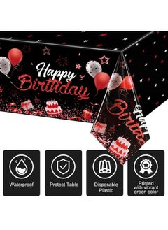 Breling Birthday Party Supplies Confetti Sprinkles Happy Birthday Tablecloths Starry Table Covers For Kids Adults Birthday Party Decorations 54 X 108 Inches (Red And Black)  - Image 5