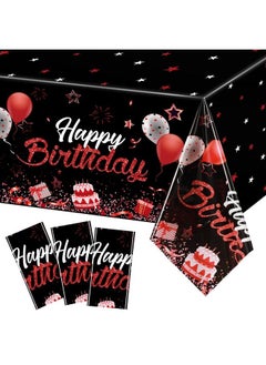 Breling Birthday Party Supplies Confetti Sprinkles Happy Birthday Tablecloths Starry Table Covers For Kids Adults Birthday Party Decorations 54 X 108 Inches (Red And Black)  - Image 2