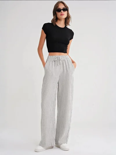 MixRay Mixray High Waist Striped Drawstring Pants