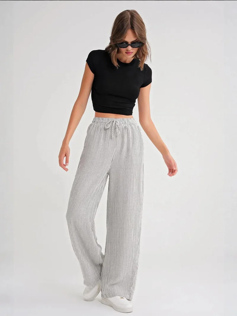 MixRay Mixray High Waist Striped Drawstring Pants