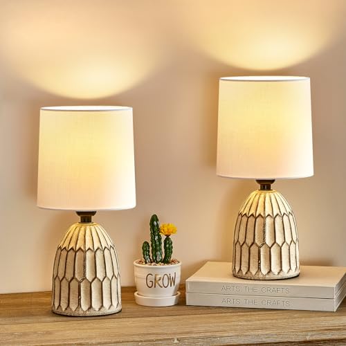 EJIAXIN Table Lamps Set of 2-13.5" Small Boho Lamp - Bedside Lamps - Farmhouse Rustic Ceramic Table Lamp for Bedroom, Living Room, Nightstand, Office, Side Desk Lamp, End Table Lamp - Image 1