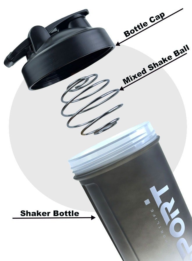 SPORT 2 Pack 600ml Protein Shaker Bottles - Leak-Proof Portable Design for Protein Shakes & Mixes | BPA-Free Gym Sports Shaker Cup with Time Marker - Image 2