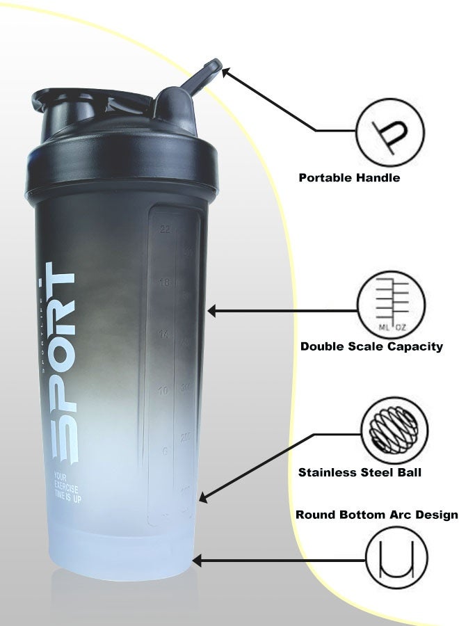 SPORT 2 Pack 600ml Protein Shaker Bottles - Leak-Proof Portable Design for Protein Shakes & Mixes | BPA-Free Gym Sports Shaker Cup with Time Marker - Image 5