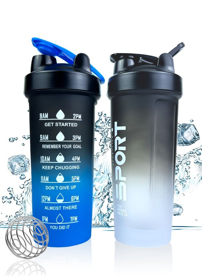 SPORT 2 Pack 600ml Protein Shaker Bottles - Leak-Proof Portable Design for Protein Shakes & Mixes | BPA-Free Gym Sports Shaker Cup with Time Marker - Image 1