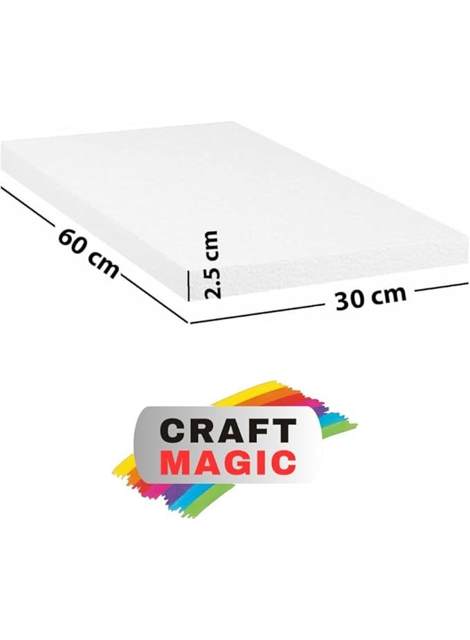 كرافت ماجيك عبوتان من ألواح الفوم الحرفية البيضاء من الستايروفوم 60×30×2.5 سم | ألواح بوليسترين للتماثيل الفنية، النمذجة، مشاريع المدرسة والأعمال اليدوية - Image 3