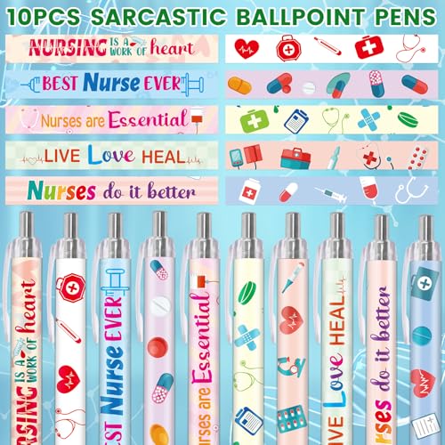 Fancy Land Funny Nurse Pens Lovely Cartoon Retractable Nursing Ballpoint Pen for Medical Assistant Workers Appreciation Supplies 10Pcs - Image 3