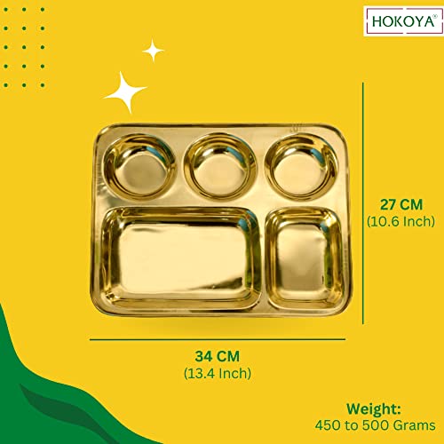 HOKOYA Brass Tray for Eating Set of 6 for Lunch Or Dinner Golend Color | Pital Trays for Serving & Eating | Homeware Hotelware Dinnerware Serveware - Image 3