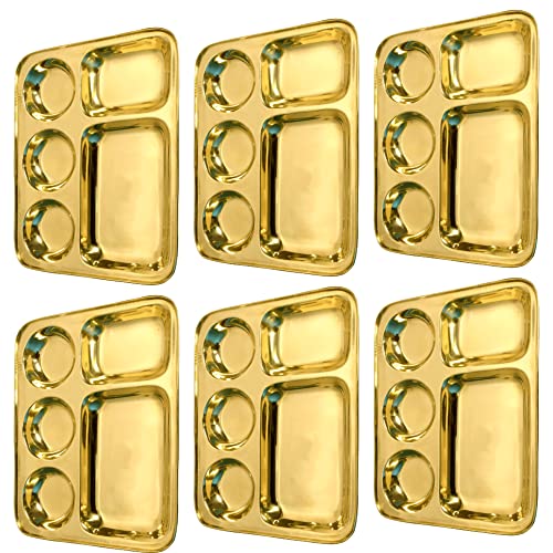HOKOYA Brass Tray for Eating Set of 6 for Lunch Or Dinner Golend Color | Pital Trays for Serving & Eating | Homeware Hotelware Dinnerware Serveware - Image 1