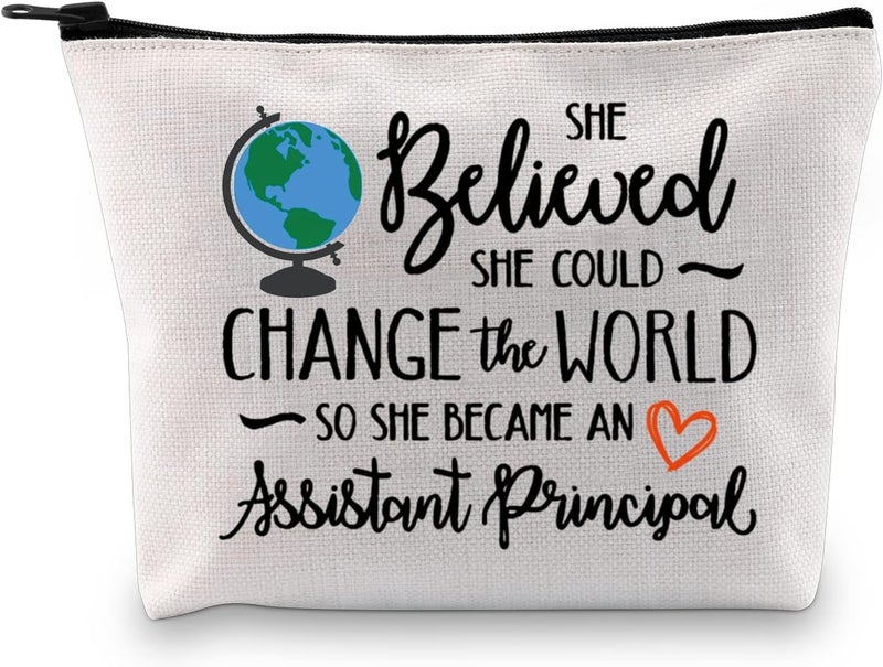 MNIGIU Assistant Principal Cosmetic Makeup Bag Principal Appreciation Gift So She Became An Assistant Principal Travel Zipper Pouch (became assistant principal)