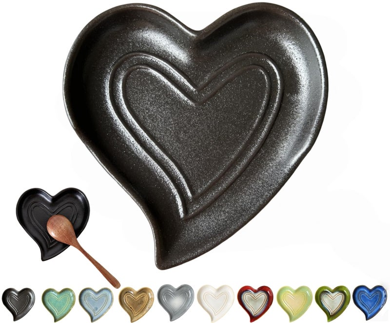 Rhobtyne Ceramic Spoon Rest for Stove Top, Heart Cute Spoon Rest for Kitchen Counter, Cooking Spoon Holder for Kitchen Counter, Utensil Rest Spatula Rest Ladle Holder Tong Rest (Matte Black) - Image 1