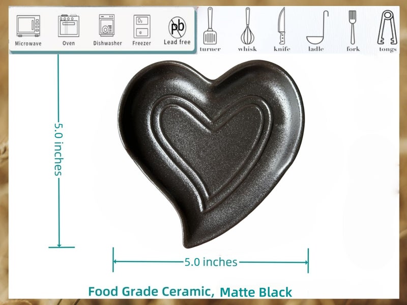 Rhobtyne Ceramic Spoon Rest for Stove Top, Heart Cute Spoon Rest for Kitchen Counter, Cooking Spoon Holder for Kitchen Counter, Utensil Rest Spatula Rest Ladle Holder Tong Rest (Matte Black) - Image 4