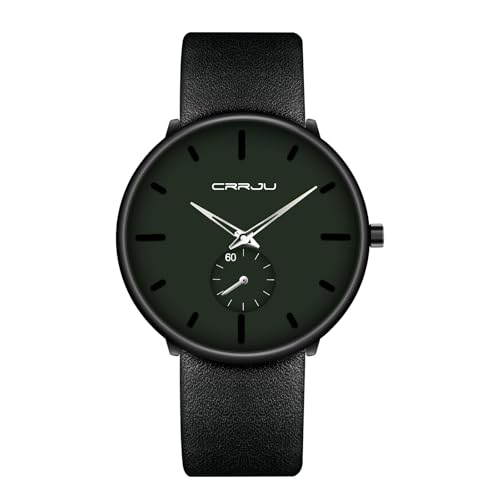 FIZILI Mens Watches Ultra-Thin Minimalist Waterproof-Fashion Wrist Watch for Men Unisex Dress with Leather Band Black Leather Band Light Green Face Silver Hand - Image 1