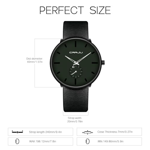 FIZILI Mens Watches Ultra-Thin Minimalist Waterproof-Fashion Wrist Watch for Men Unisex Dress with Leather Band Black Leather Band Light Green Face Silver Hand - Image 4